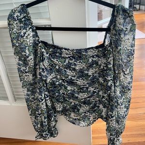 Blue and green floral blouse